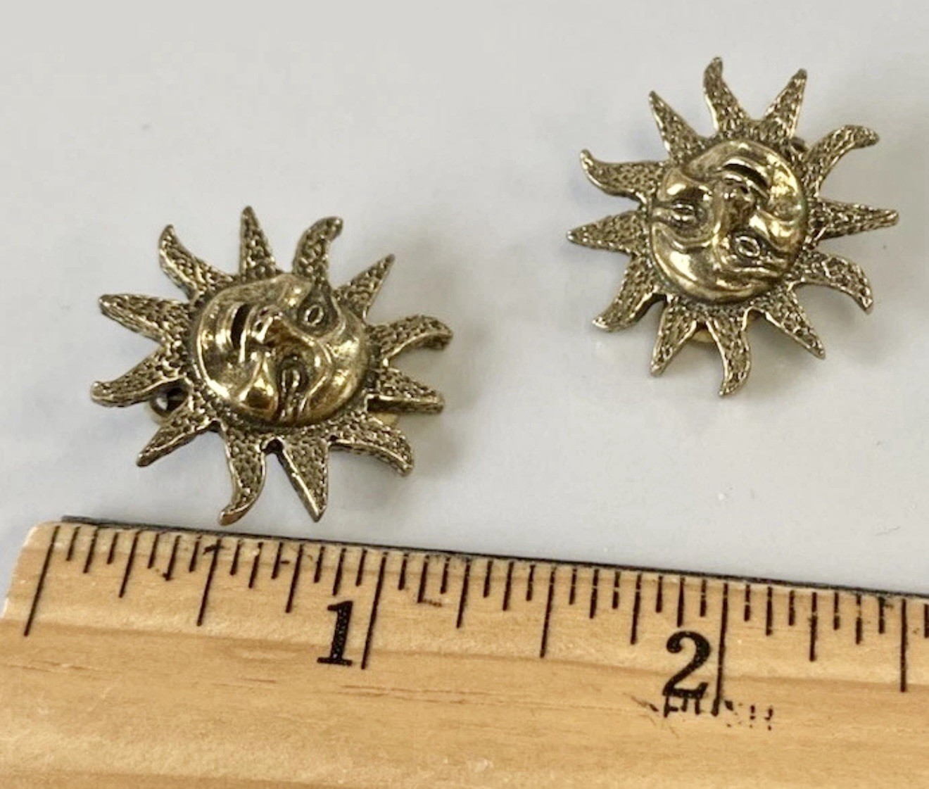 “Signed Zental Vintage Sun Face Earrings Gold-Tone Celestial Costume Jewelry”