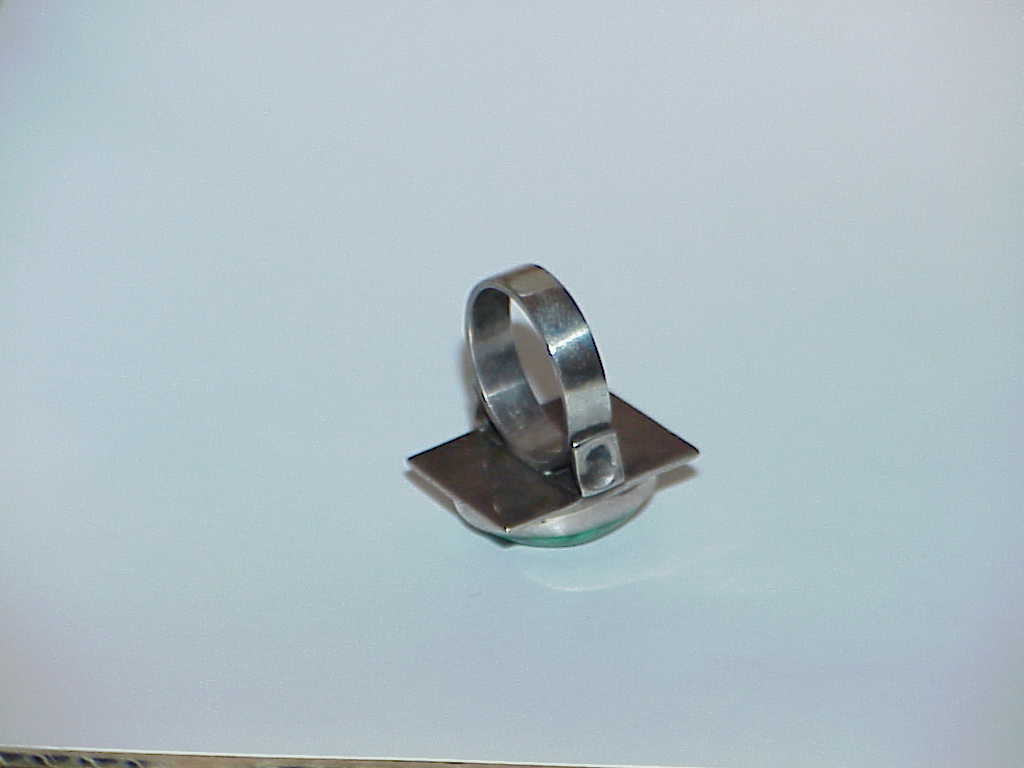 STERLING SILVER MALACHITE RING SQUARE SZ 7 HANDMADE FABULOUS VINTAGE MODERNIST