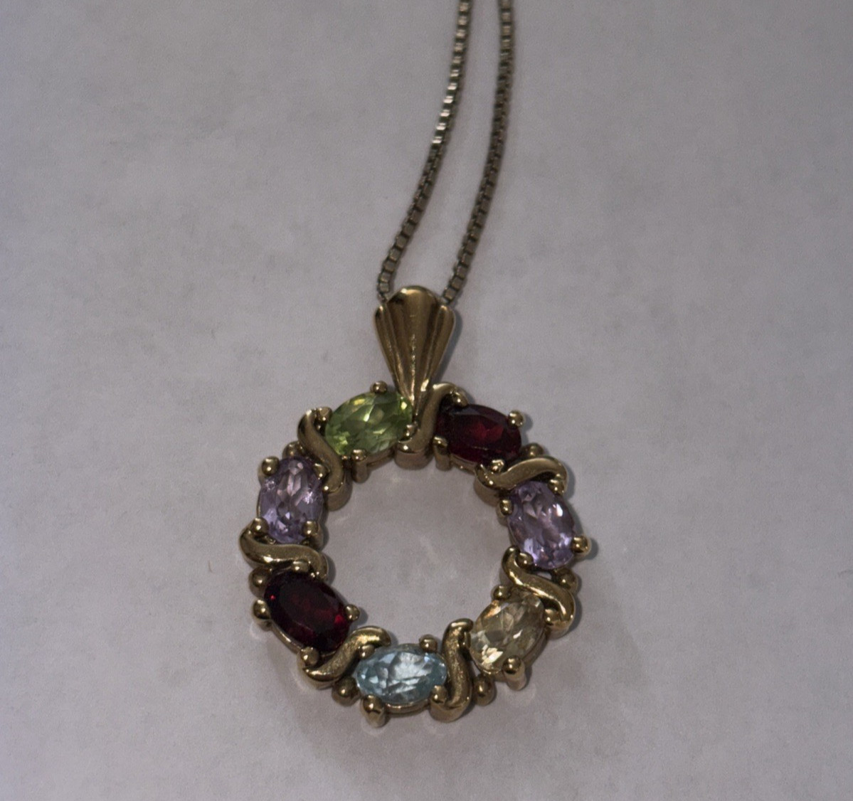 Gold Tone Sterling DBJ Multi-Gemstone Pendant Necklace Italy 17″ Long 925 Chain