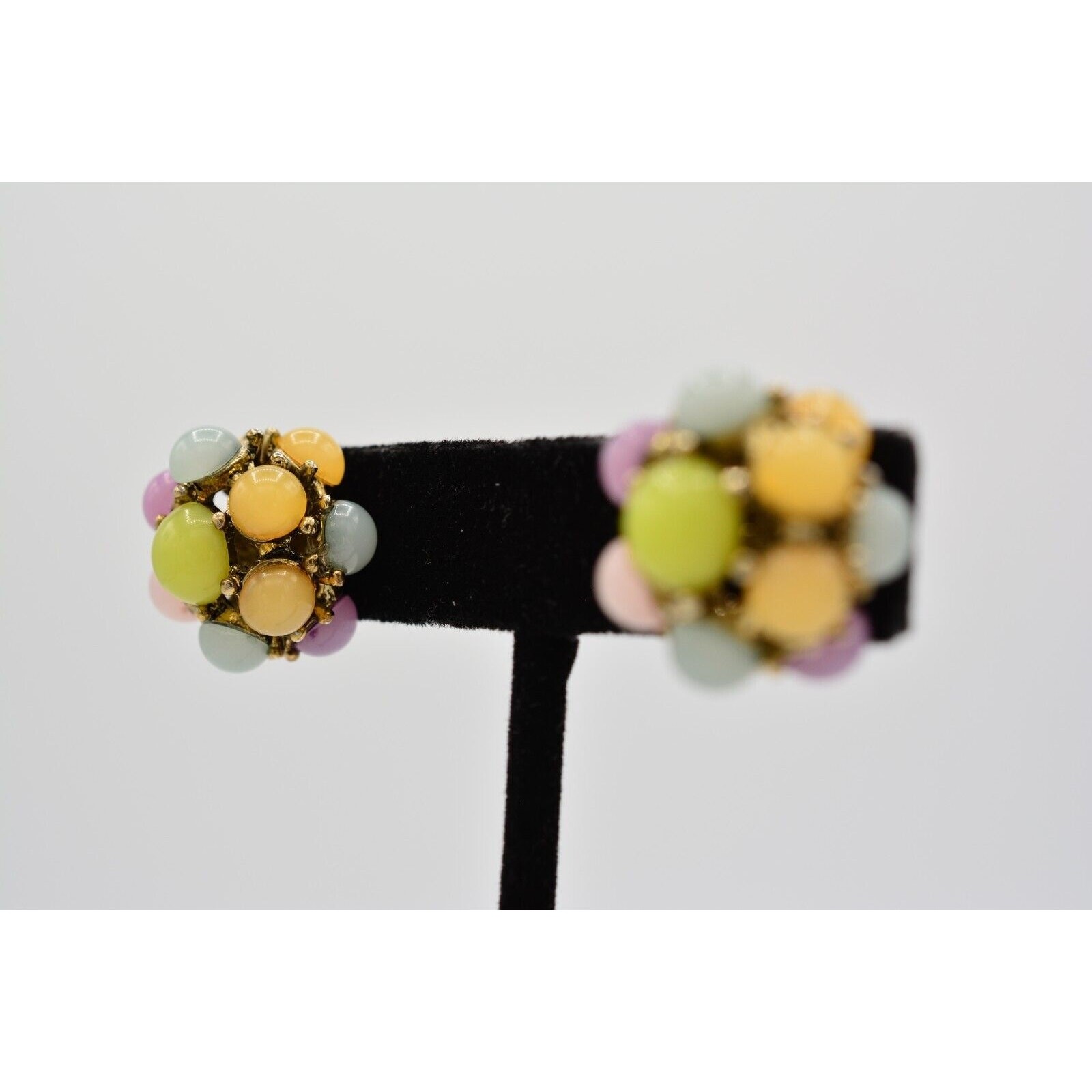 Vintage Pastel Cabochon Earrings Multi-Color Round Chunky Multi-Color 90s BinAE