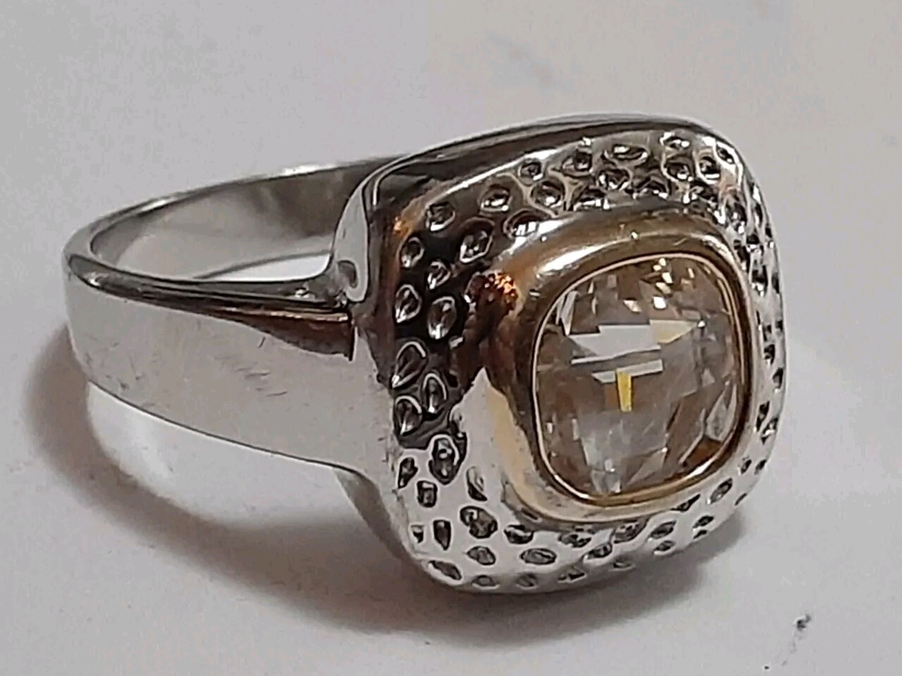 18K GE cocktail ring channel set cushion cut clear CZ stone size 8.5