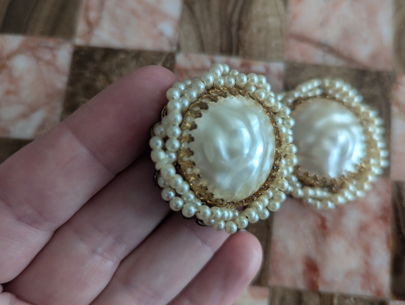 Miriam Haskell Large Pearl Ornate Cluster Statement Art Earrings Vtg Jewelry