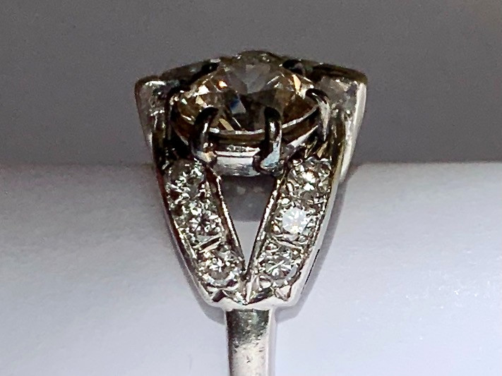 Estate Platinum Floral Burst Diamond Cluster Ring Simulated Center Stone