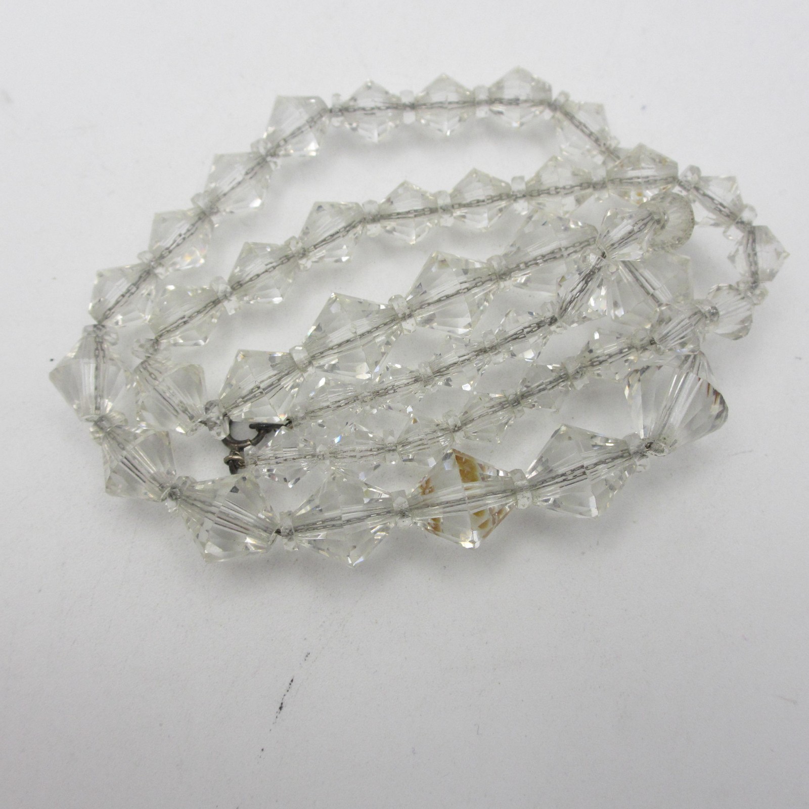 Vintage AB Crystal Necklace Bicone Beads Sterling Clasp 20 Inch