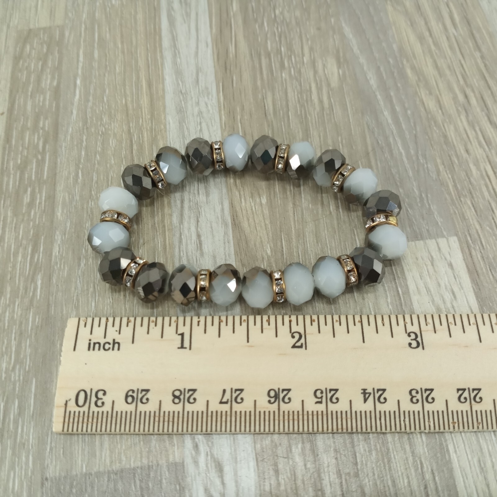 Beaded Stretch Bracelet Vintage Two Tone Faceted Beads