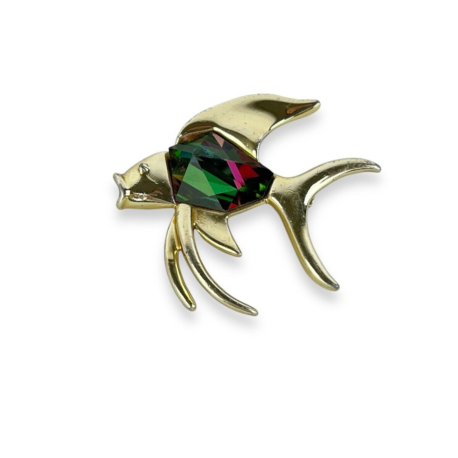 Sarah Coventry Brooch Tropicana Fish Pin Sparkly Faceted Stone Gold Tone Vintage