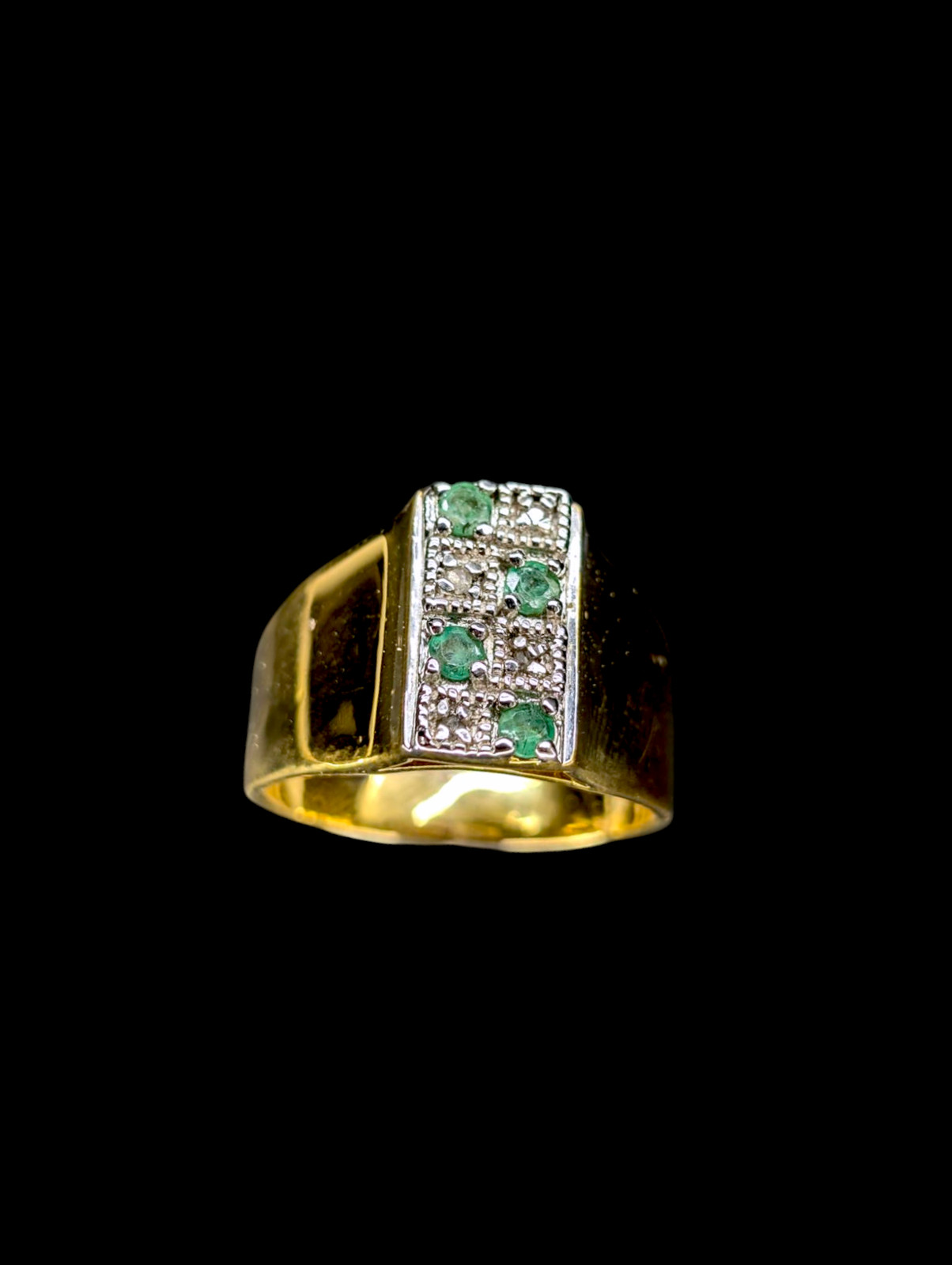 1900s Antique Inspired Earth Mined Genuine Emerald and Diamond Double Row 14k Go