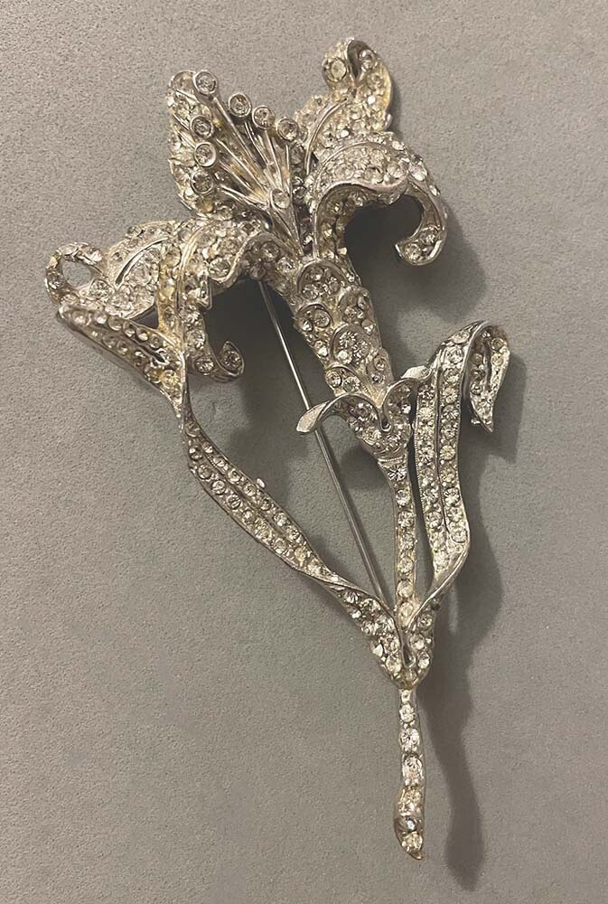Huge Vintage REINAD Rhodium Pave Rhinestone Tiger Lily Flower Pin Brooch 4.25″