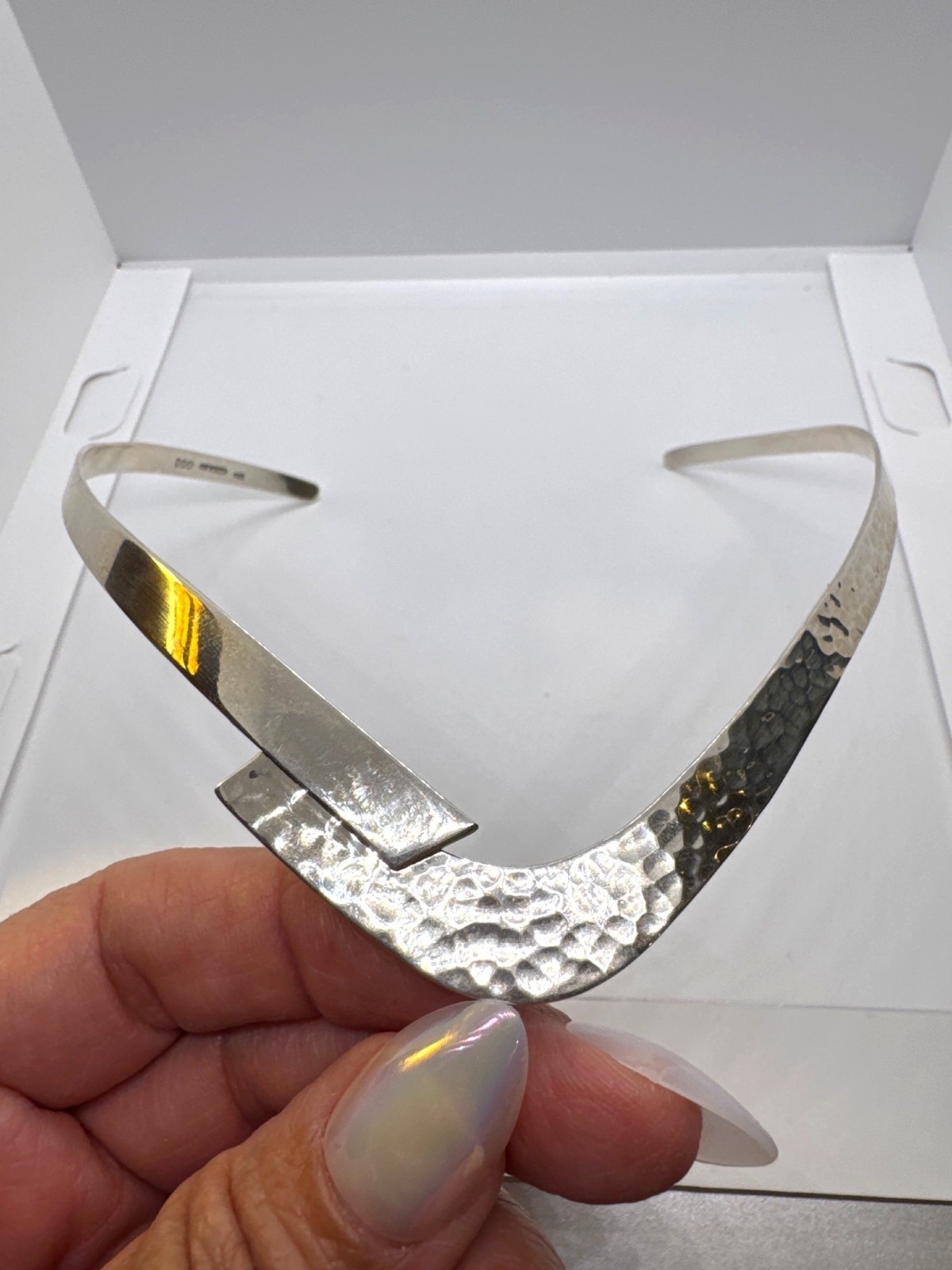 Vtg Dominique Dinouart DDD Mexico 925 Sterling Silver Hammered Collar Necklace