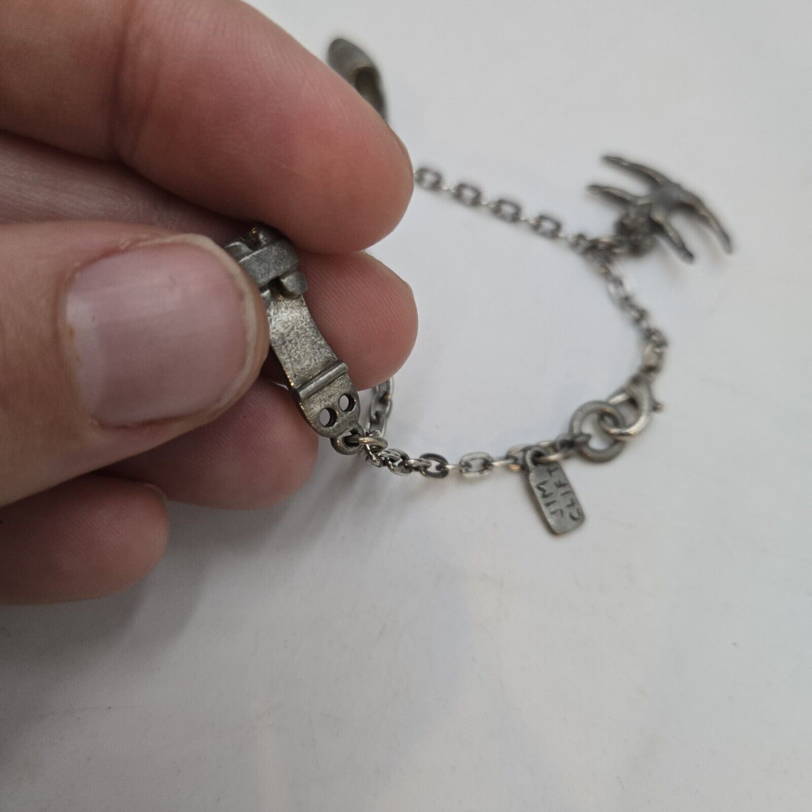 Vintage Jim Clift Pewter Charm Bracelet with gymnastics Theme 5 Charms