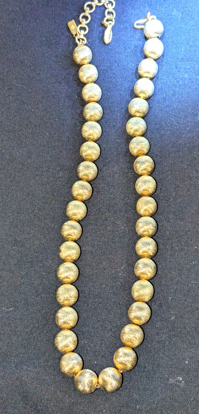 Vintage Monet Textured Gold‑Tone Bead Necklace 15–17″ Adjustable Signed 37.82g