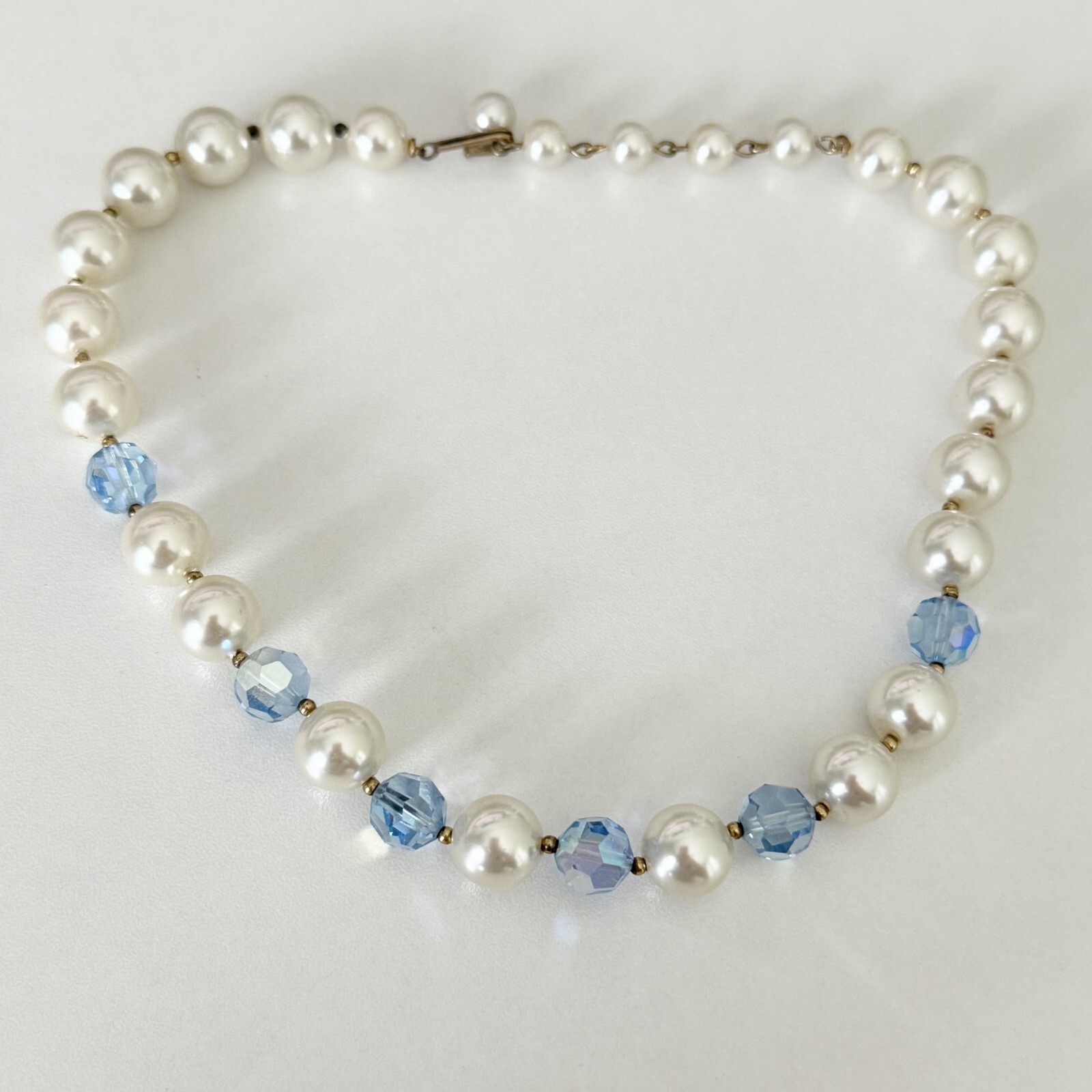 Vintage Blue AB Crystal Faux Pearl Acrylic Beaded Choker Necklace