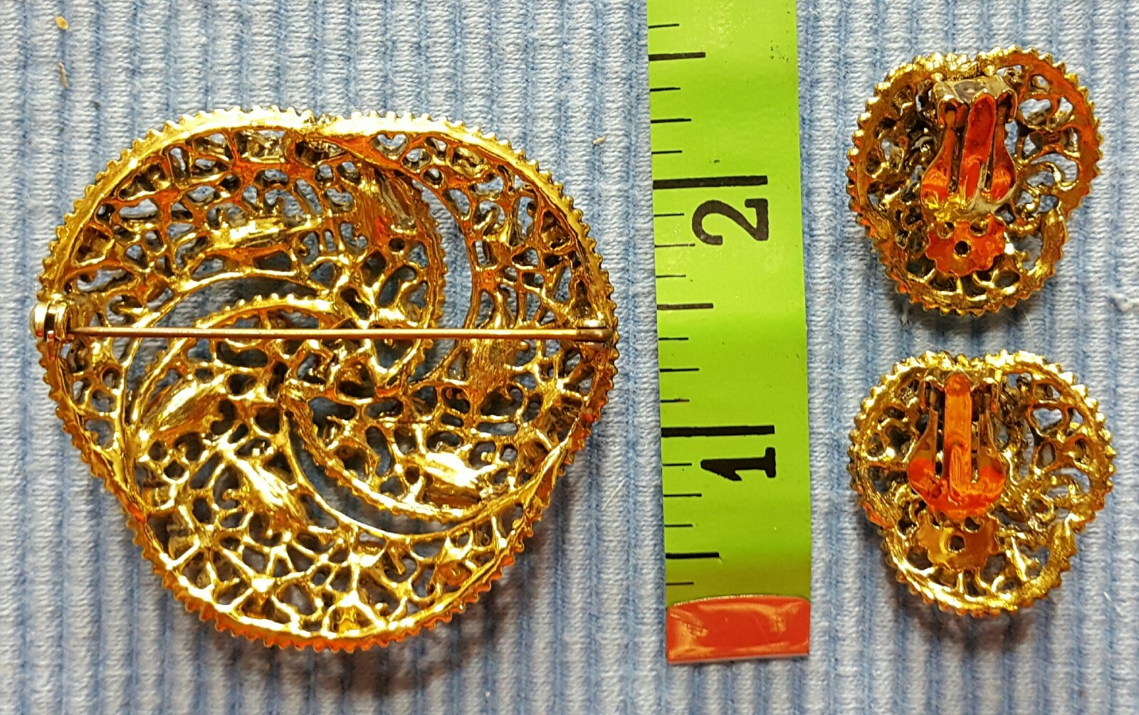 Vintage Rhinestone Brooch and Earrings Set Ornate Beautiful