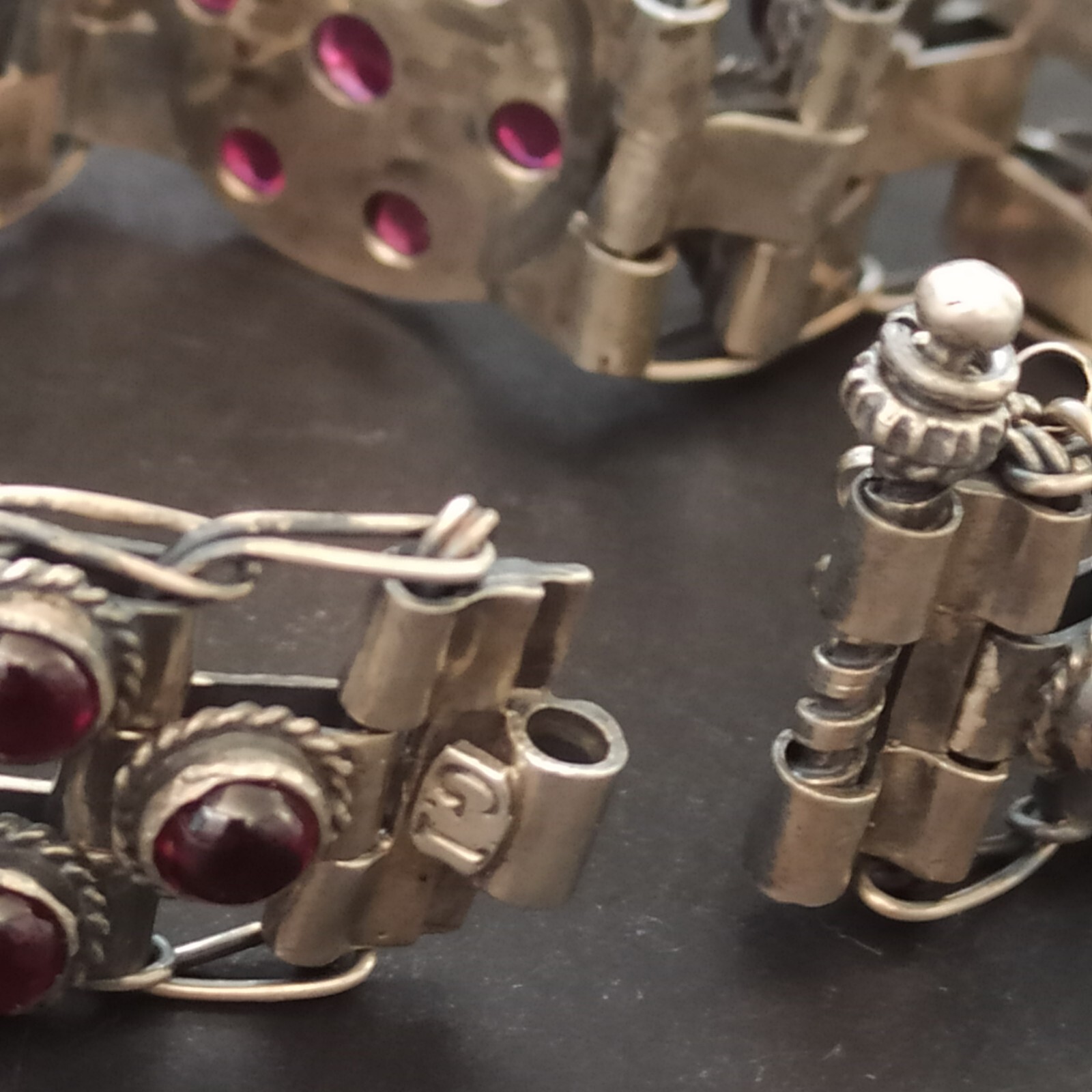 Vintage Garnet Bracelet 925 Silver Wide Statement Artisan GI OOAK Ethnic Boho