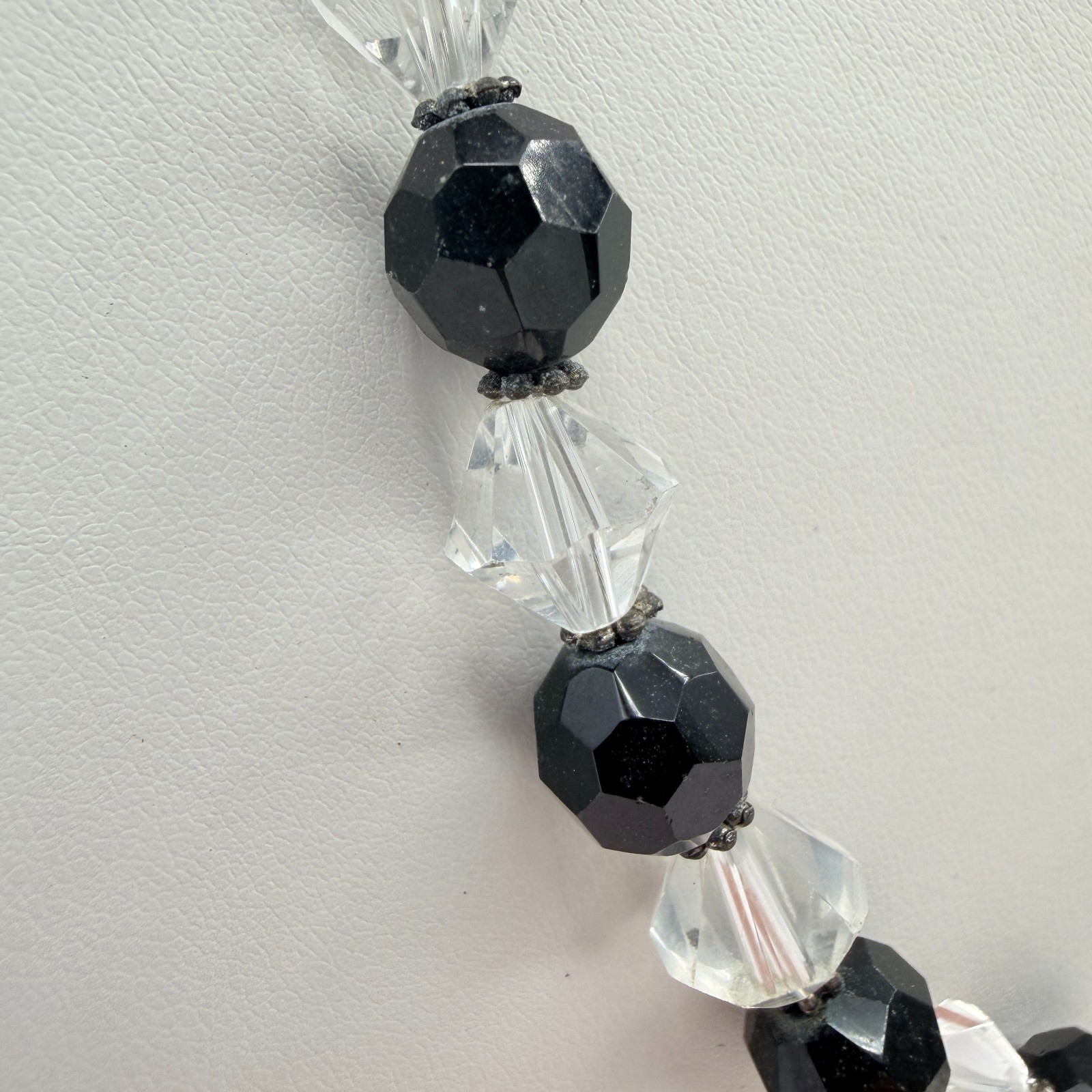 Vintage Black Clear Crystal Bead Necklace Bracelet Dangle Earrings Matching Set