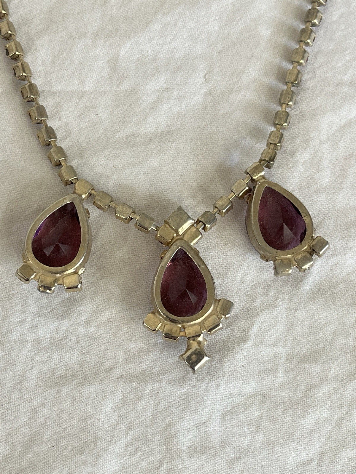 Vintage Purple Rhinestone Necklace and Earring Set Choker and Clip Ons