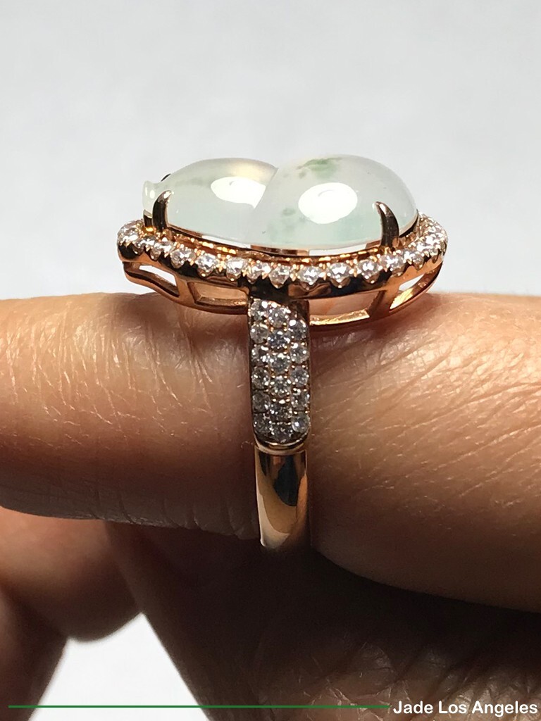Wealthy Gourd Icy Jadeite Jade 18K Rose Gold Diamond Ring 34.48ct Ring Size:7