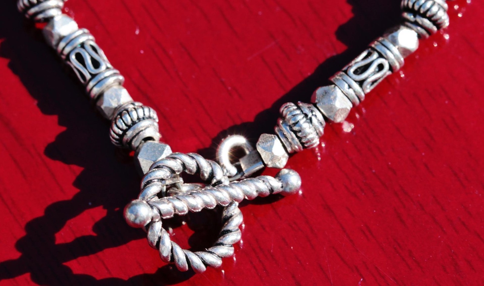 bead bracelet base metal heavy 7.75″ vintage handmade 20.1gr