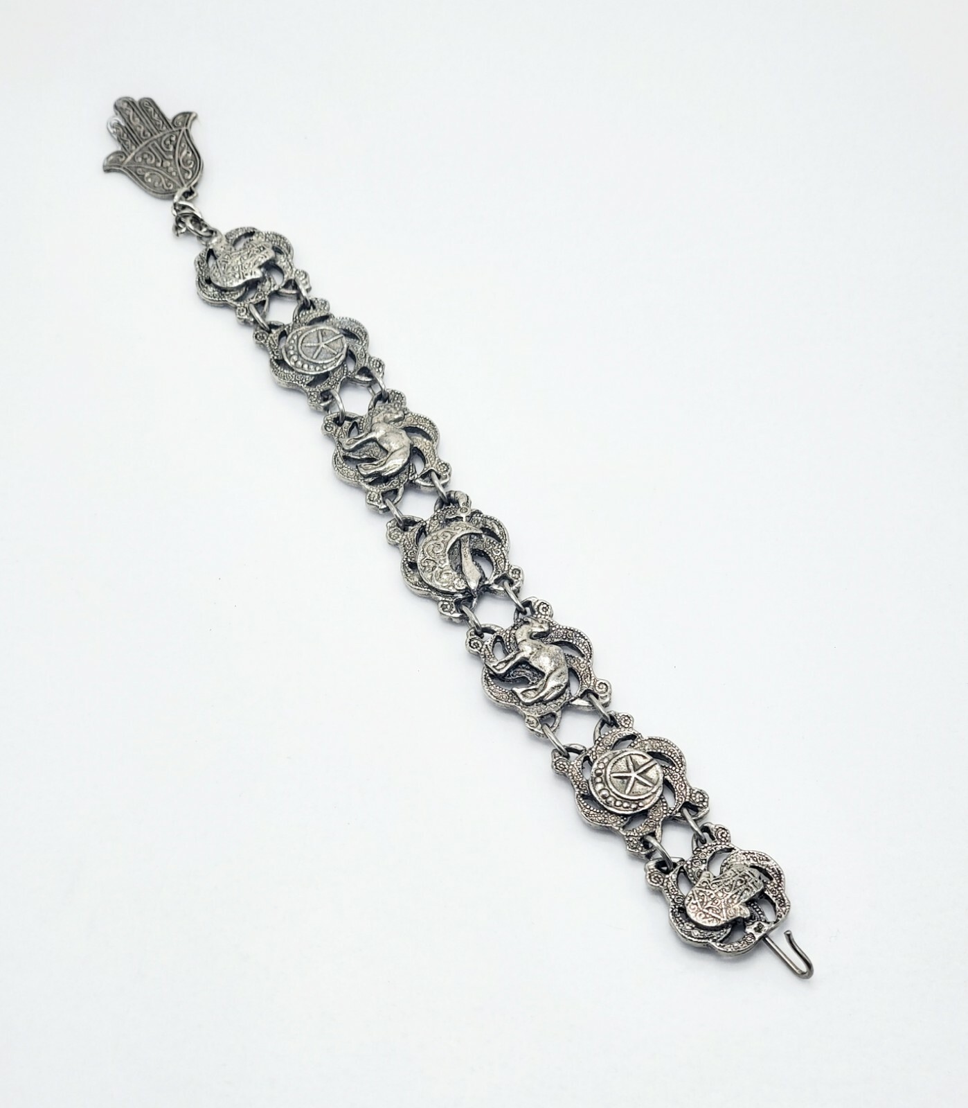 Vintage Hamsa Hand Sword Camel Metal Tourist Morocco Travel Souvenir 7″ Bracelet