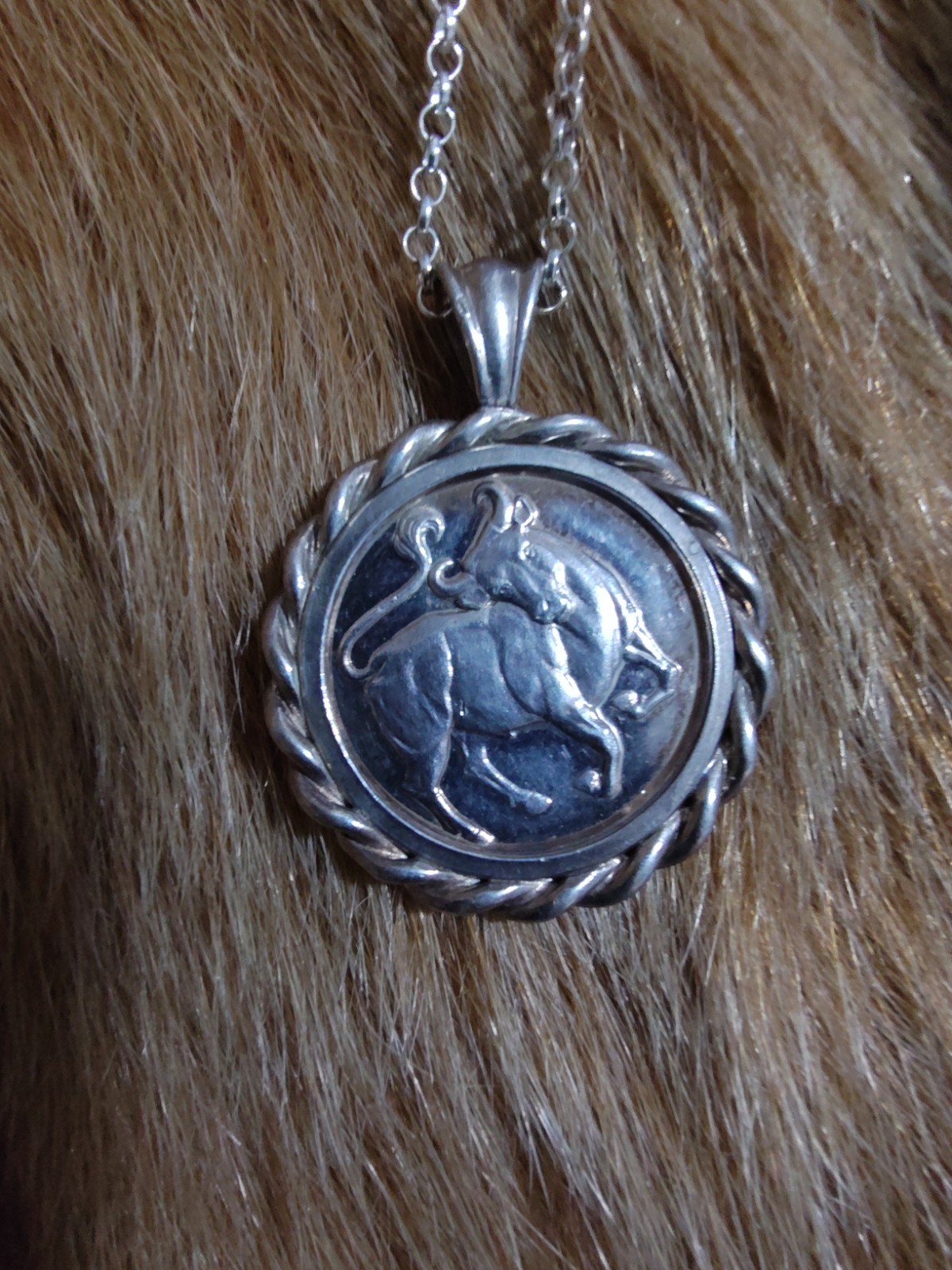 Taurus .999 Silver Medallion Pendant Vintage Medallion Necklace