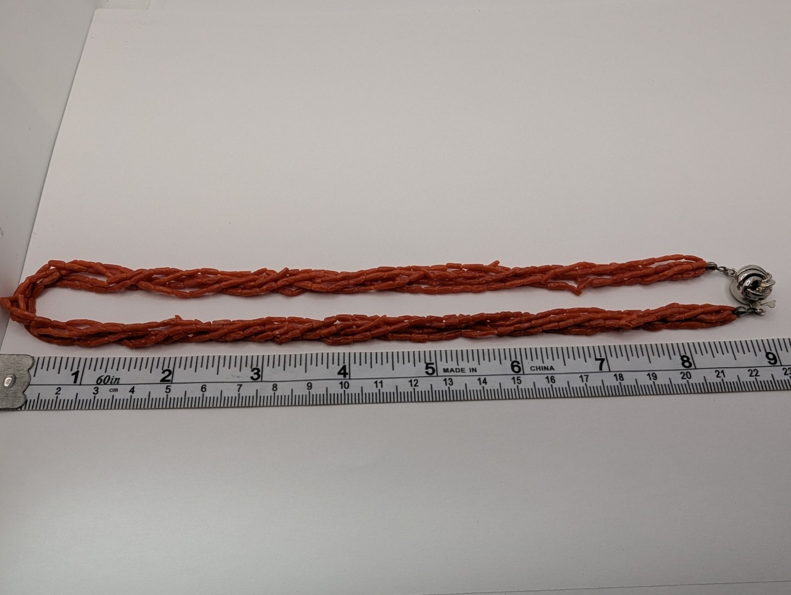 Coral Necklace 5 Strand Vintage Undyed Natural Red Coral Small Tube Beads 16.2gm