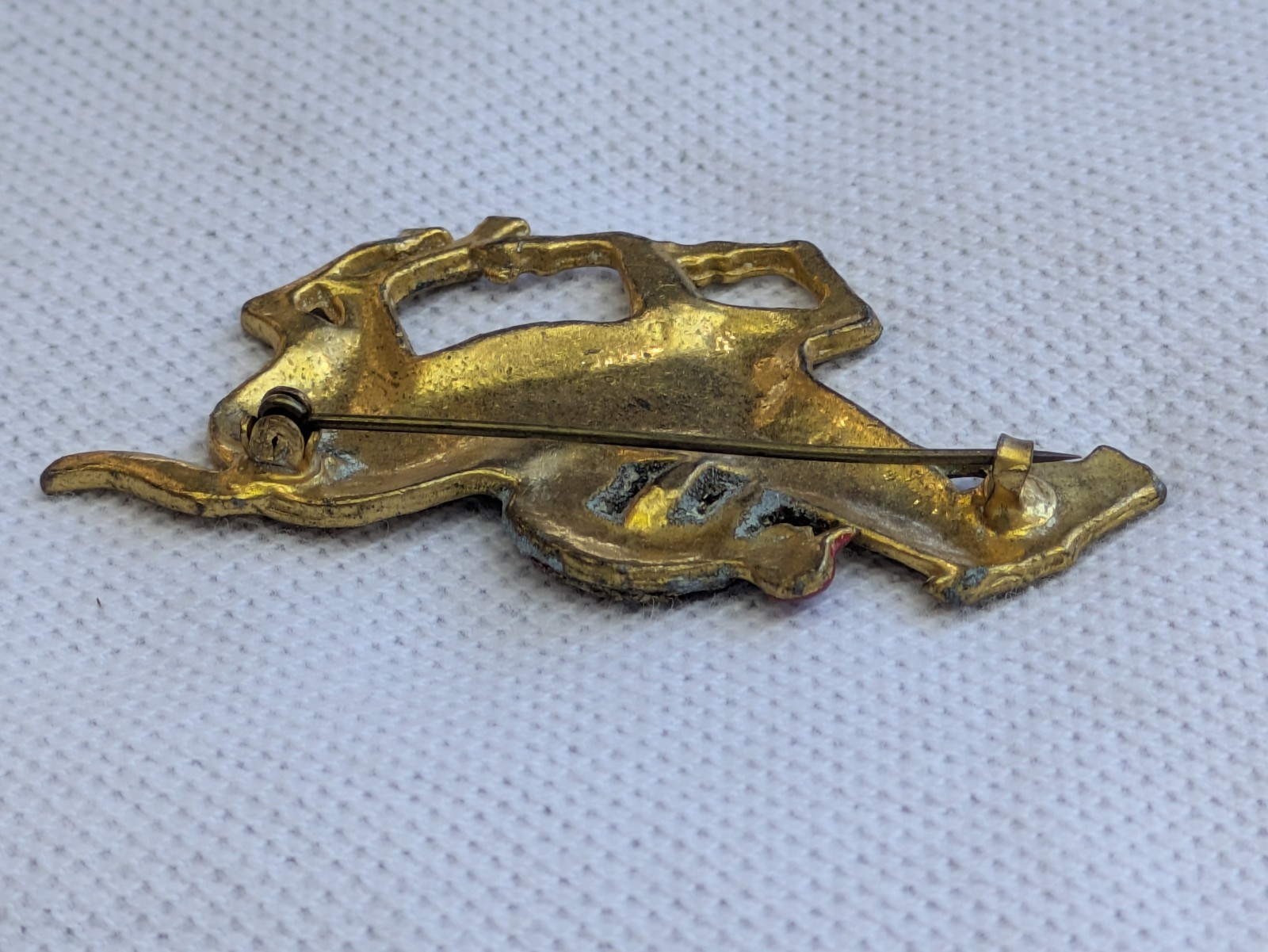 Antique Glass Glitter on Brass Race Horse & Jockey Brooch Pin C Clasp AS IS D92