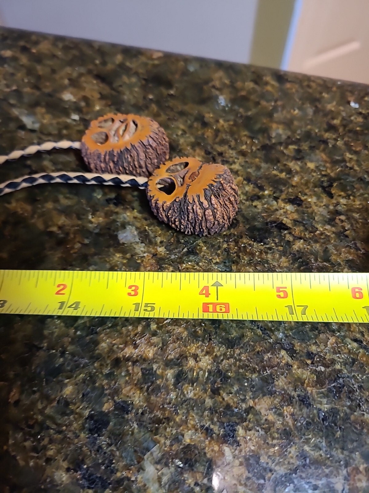 Native American Bolo Tie AMAZING DETAIL Metal and Nut Shell Turquoise Eyes EUC
