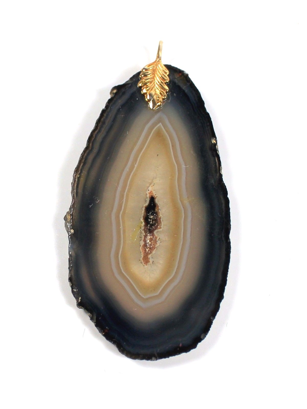Vintage Sliced Agate Geode Gold Plated Pendant Brown Tans