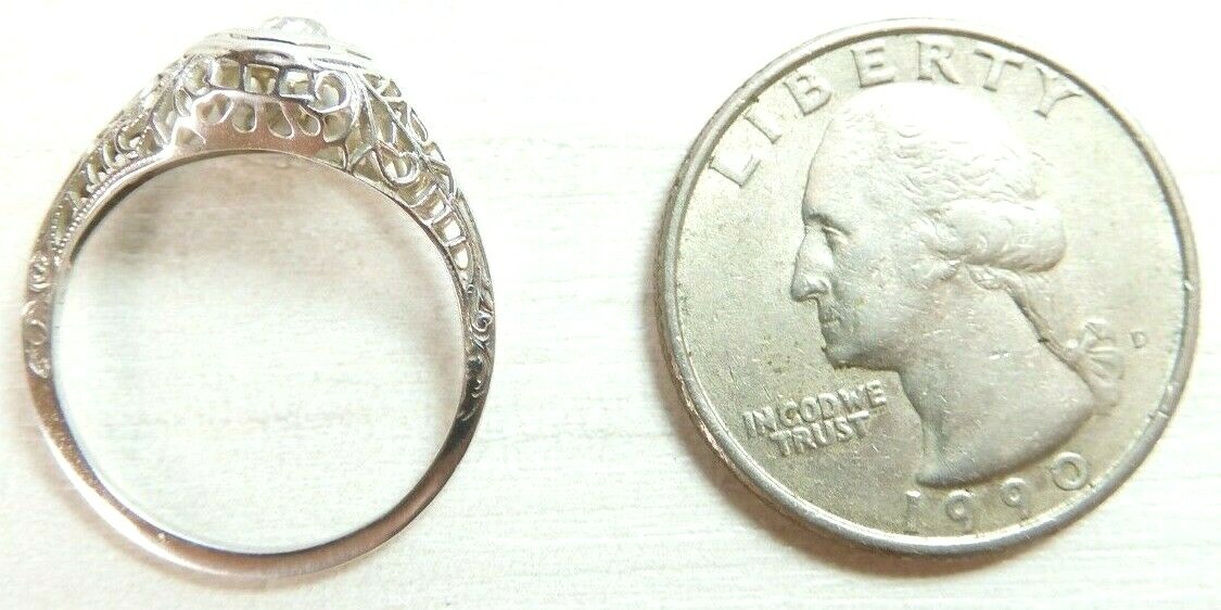 Antique Art Deco Engagement 18K White Gold Ring Size 6.5 UK-M1/2 EGL USA