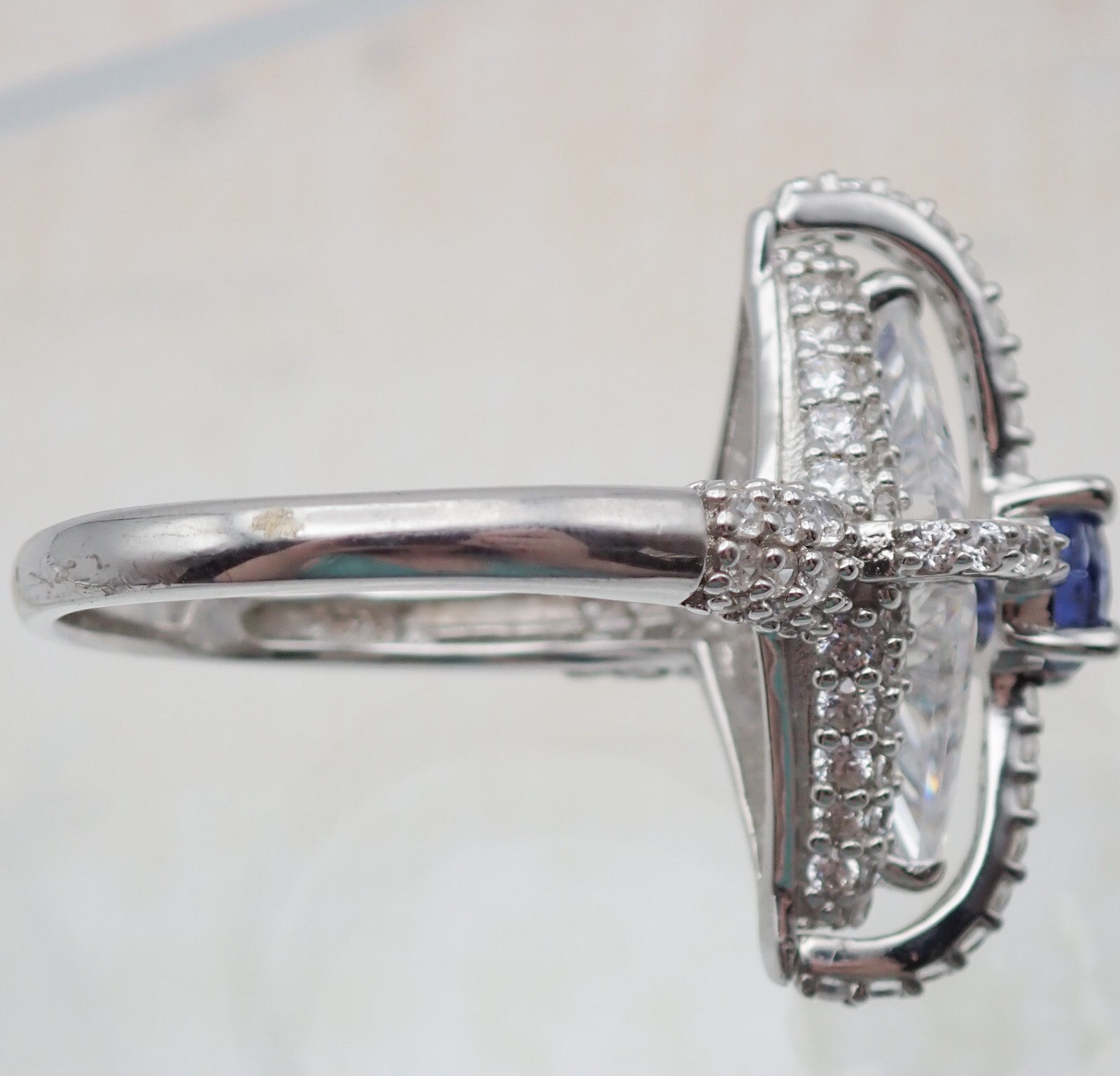 Vtg HSN High Relief Blue Clear CZ Pave Designer Sterling Silver Size 12 Ring