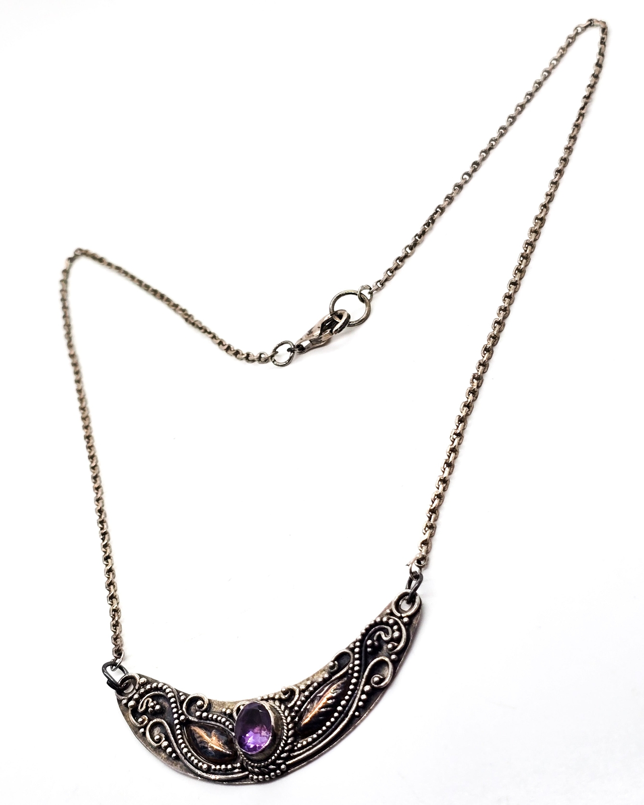 Amethyst Bali Balinese purple sterling silver gold vintage statement necklace