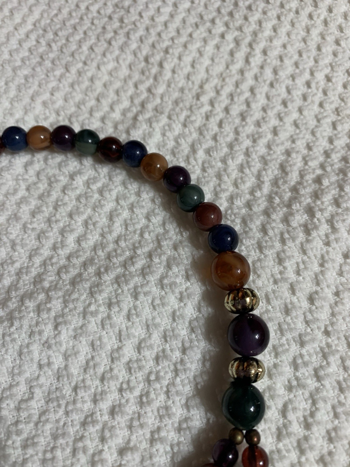 Vintage Multicolor Acrylic Chunky Faux Stone Choke Gold Tone Beaded Necklace 19″