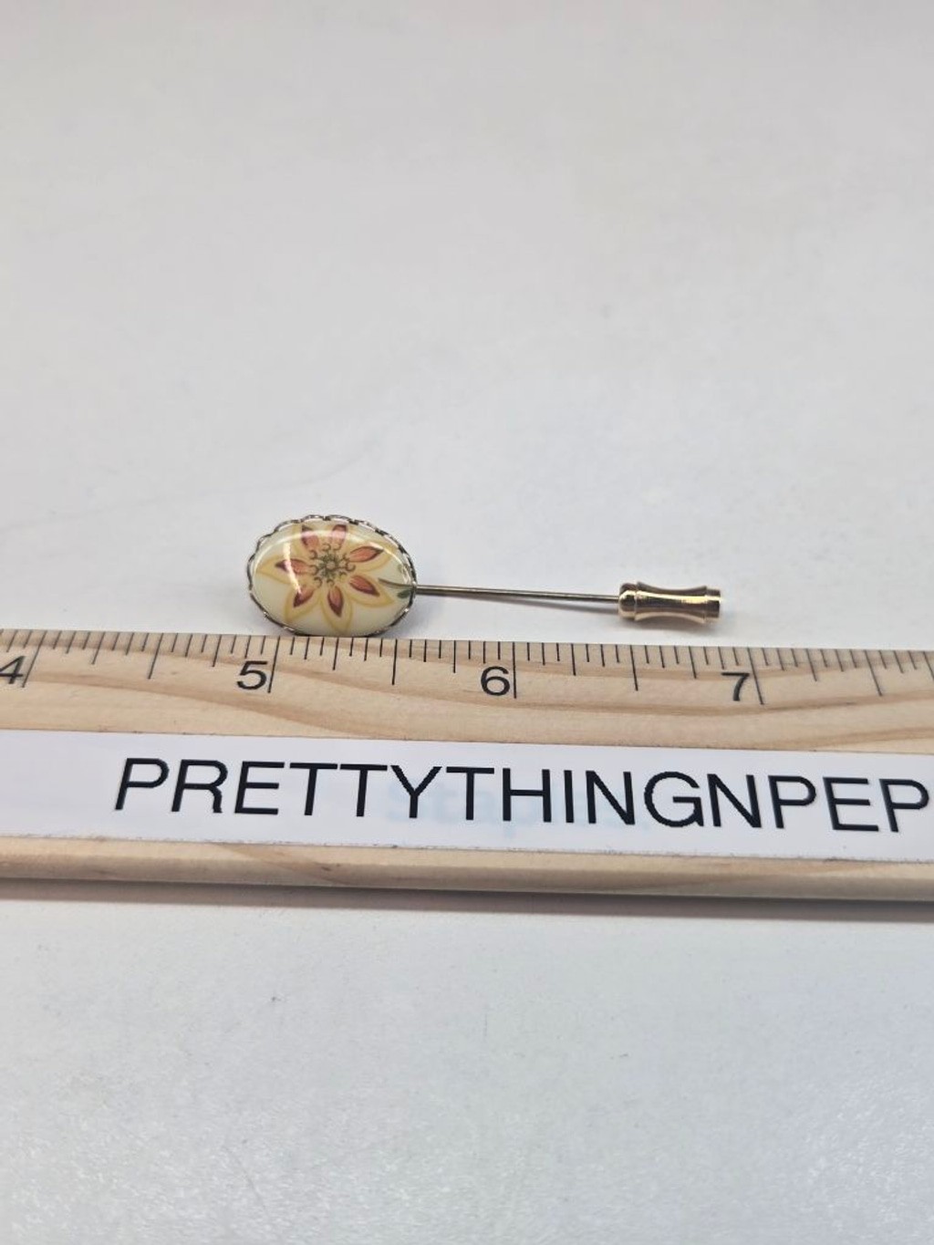 Lenox Stick Pin Cream & Orange Floral Women’s Brooch 14k Gold Plated Vintage