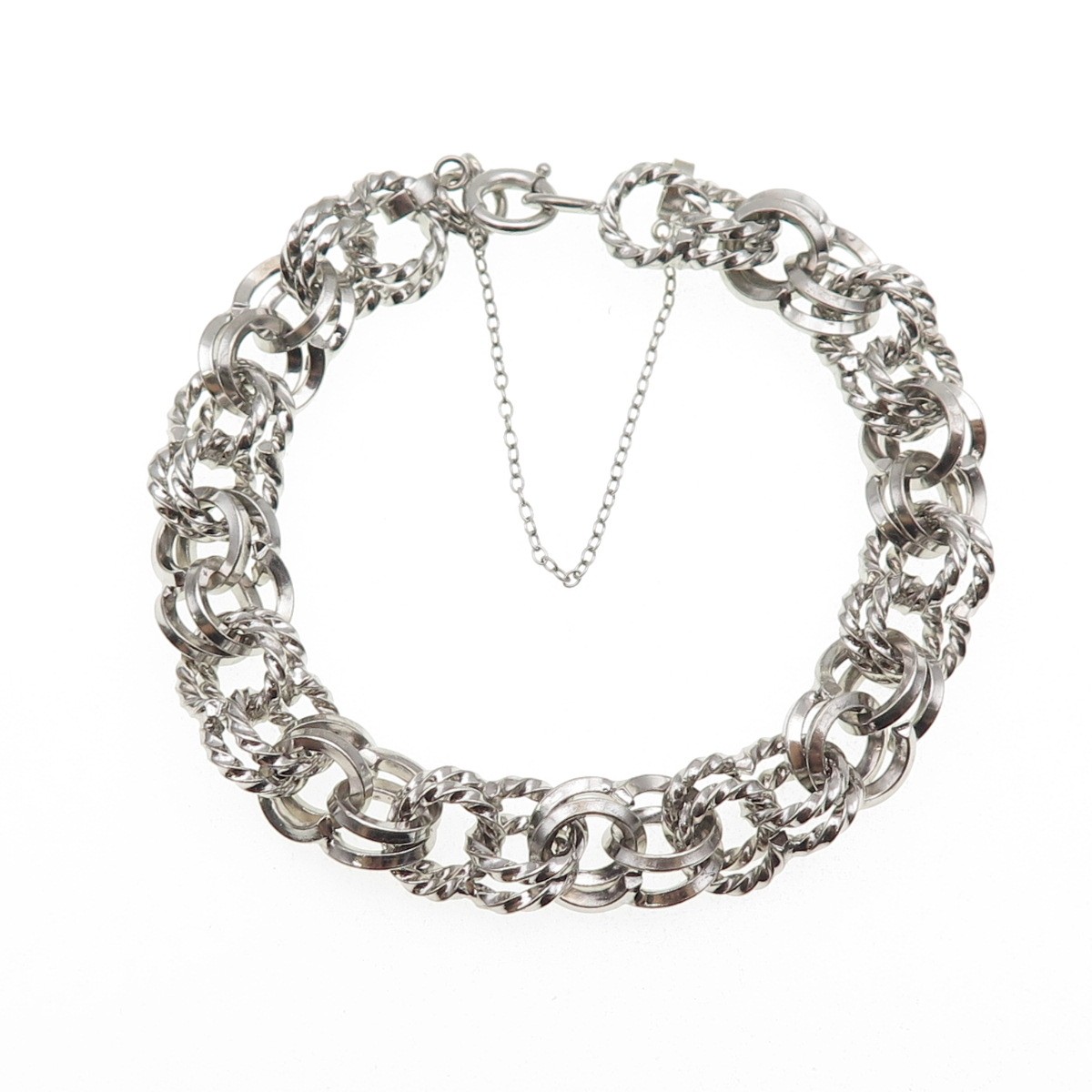1/20 12K White Gold Filled Antique Art Deco Double Rolo Link Bracelet 6.75″