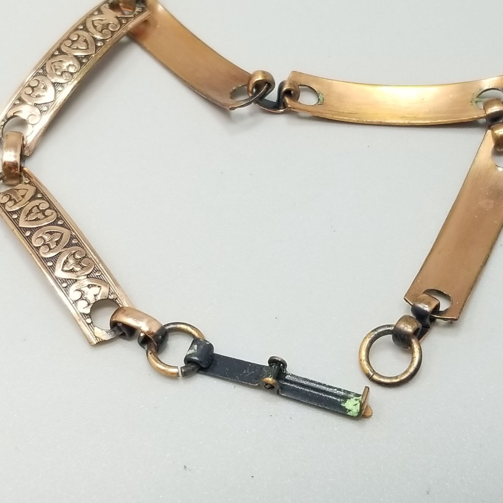 Vintage Solid Copper Heart Pattern 5 Panel Bracelet 7 1/2 Inch Long