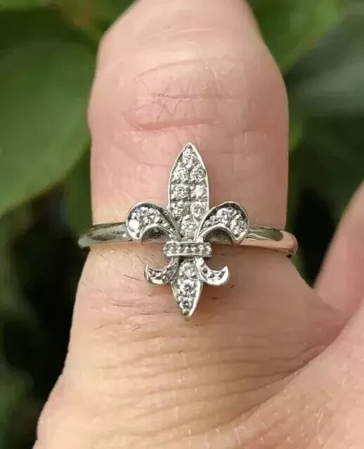 Vintage Women Ring 14K White Gold Plated Silver Round Tester Pass Moissanite