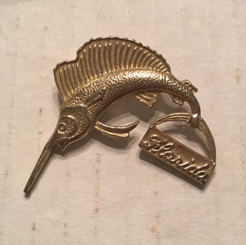 Vintage Gold Tone Sailfish Pin Brooch Florida Souvenir