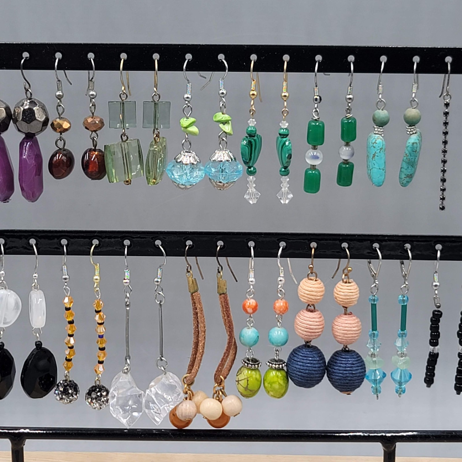 Lot of 44 Beaded Pierced Earrings Multi color ALL Dangle Hooks Bead Mixed