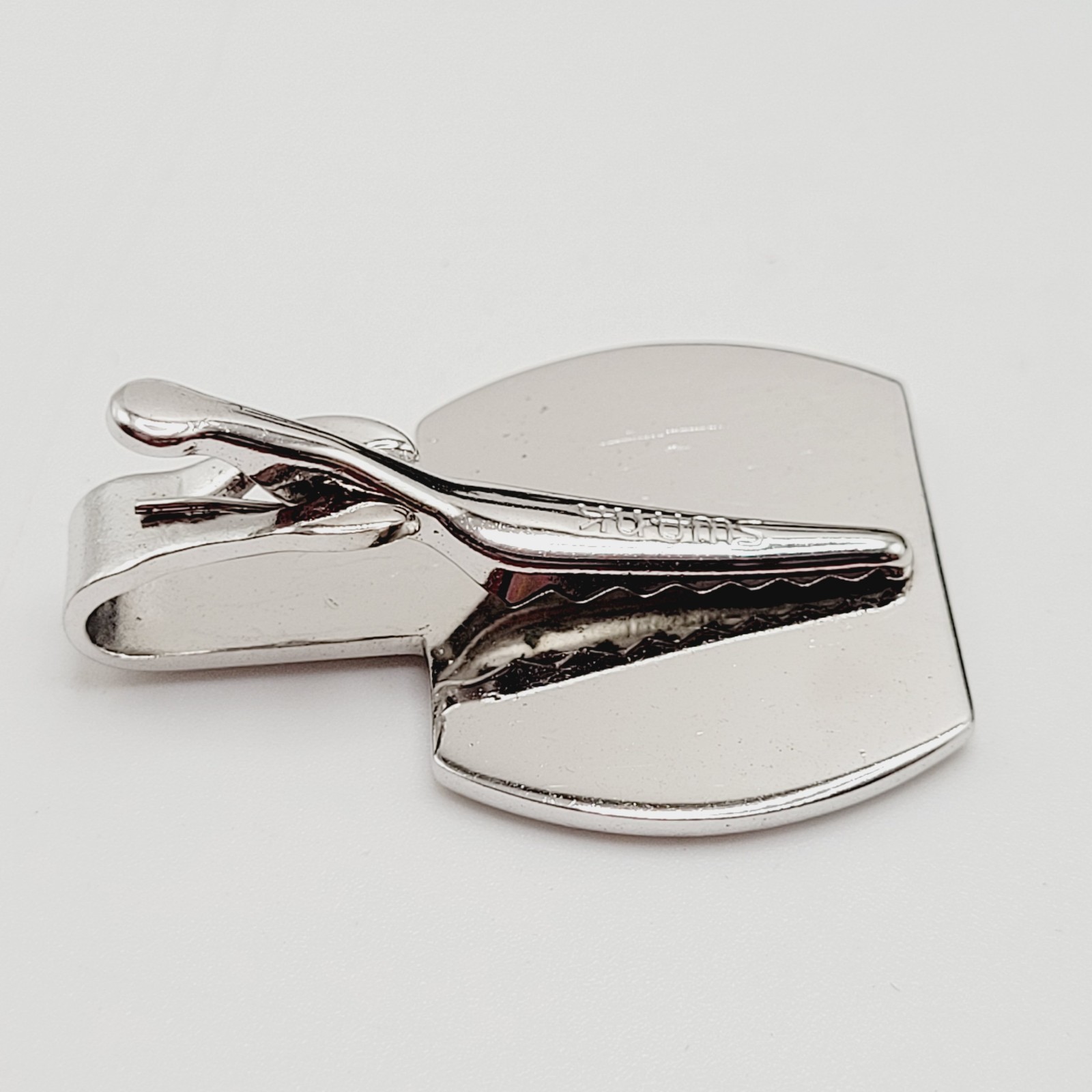 G Letter Old English Script Silver Tone Black Enamel SWANK Tie Clip Clasp