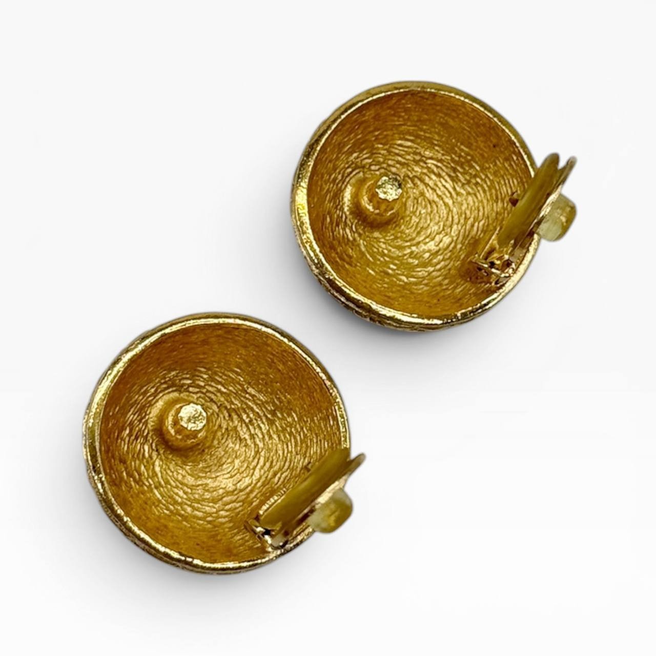 Vintage Christian Dior Gold Tone Dome Clip On Earrings Textured Signed