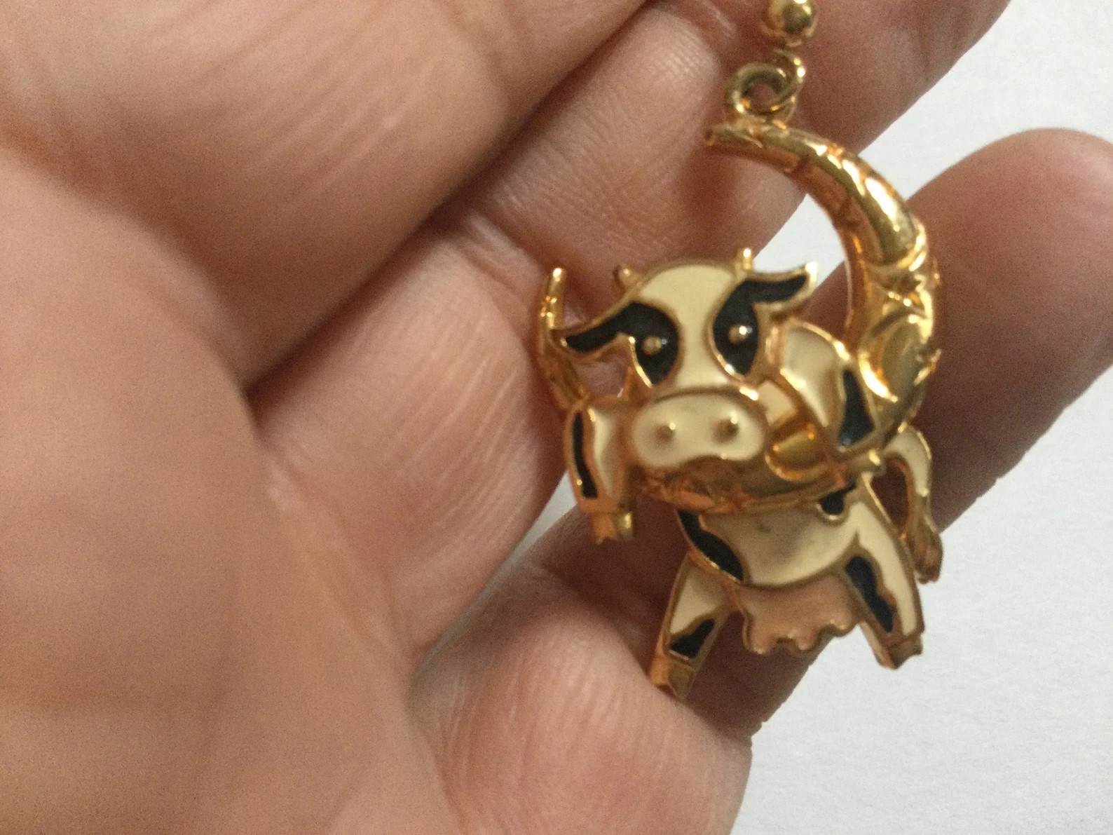 Vintage Cow Earrings Articulated Berebi Jump Over the Moon Enamel Pierced Dangle