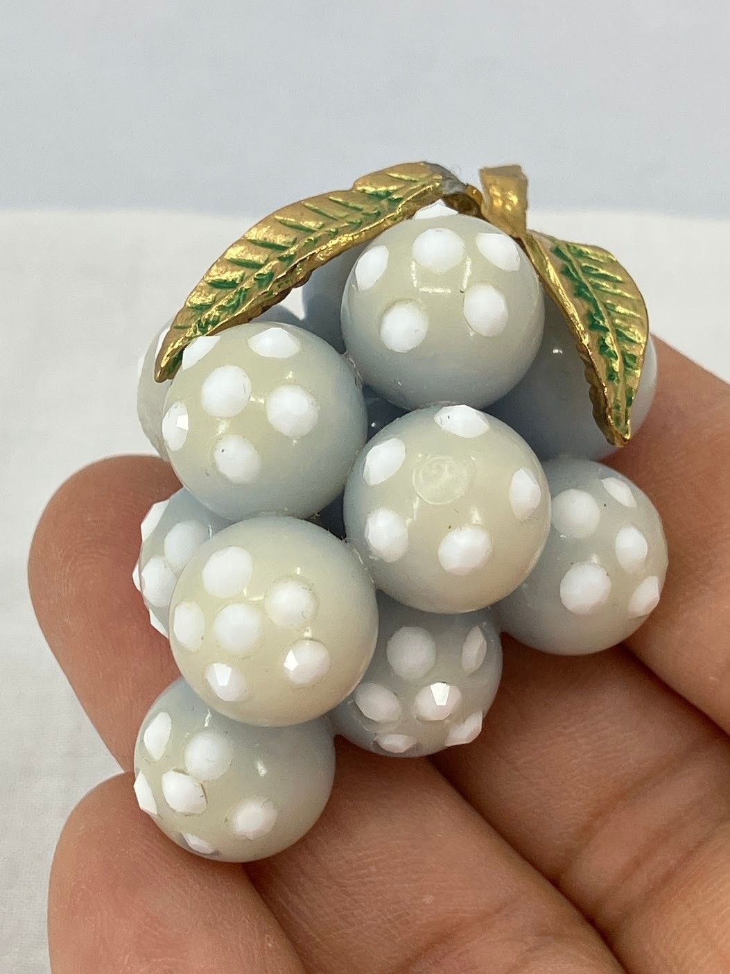 Vintage Forbidden Fruit Lucite Brooch Light Blue Grape Cluster Pin READ