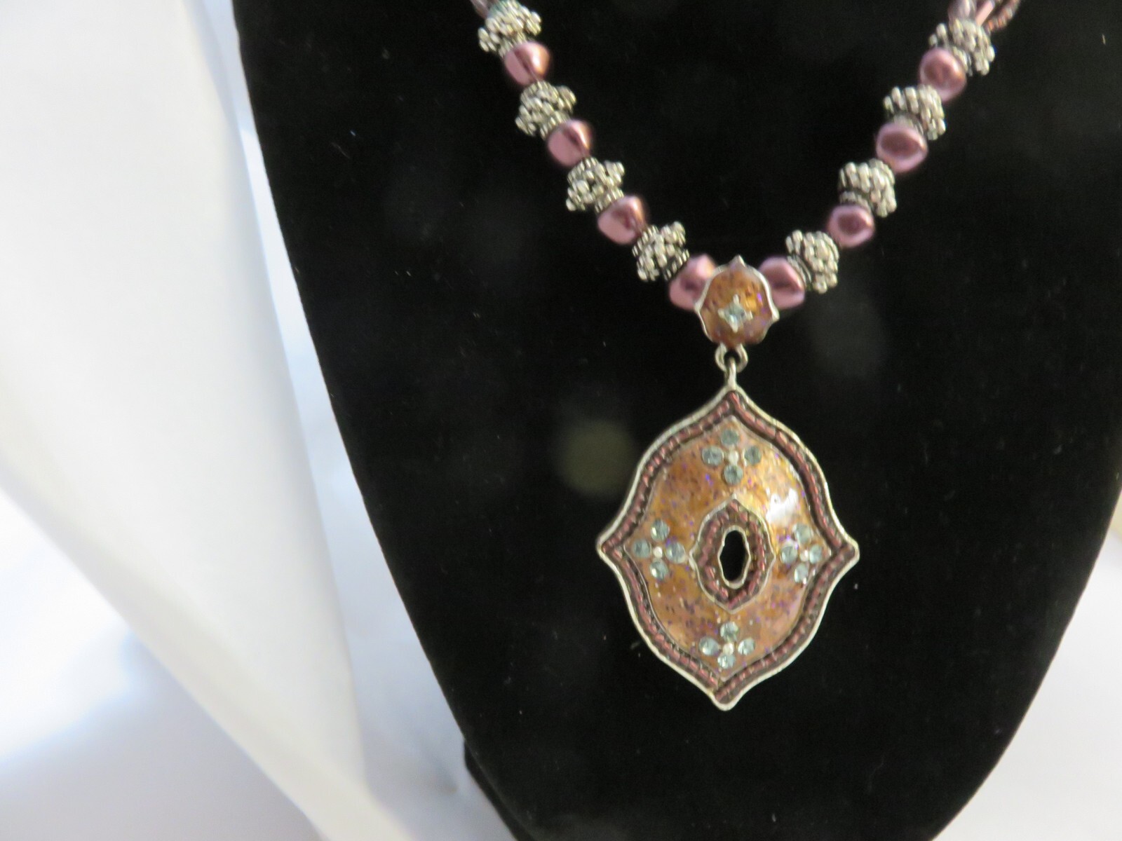 Avon NR Vintage Violet Pendant Necklace and earrings with blue crystals