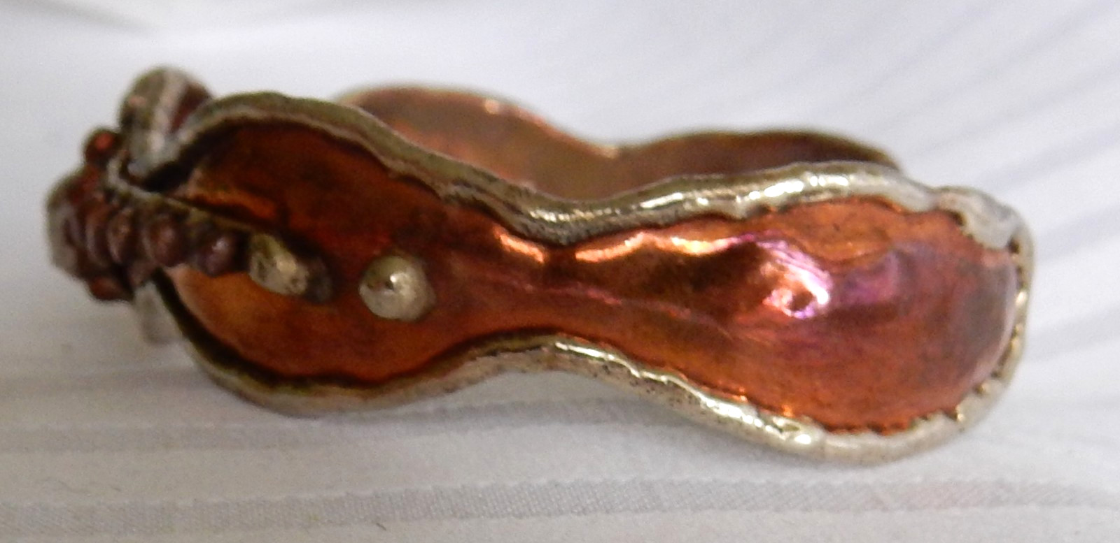 Vintage Handcrafted Copper & Silver Tone Quartz Crystal Cuff Bracelet Boho