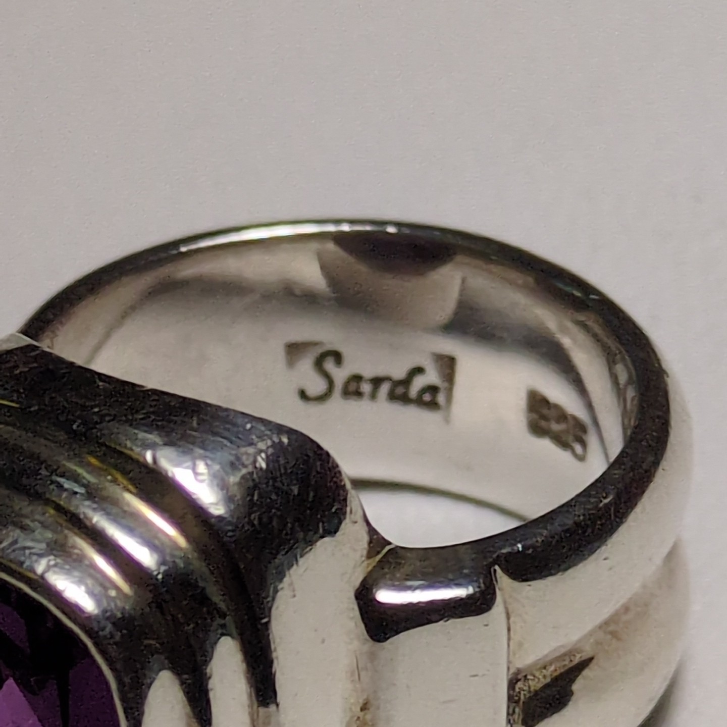 SARDA 925 Sterling Silver Amethyst Cushion Cut Statement Ring Size 6 High Dome