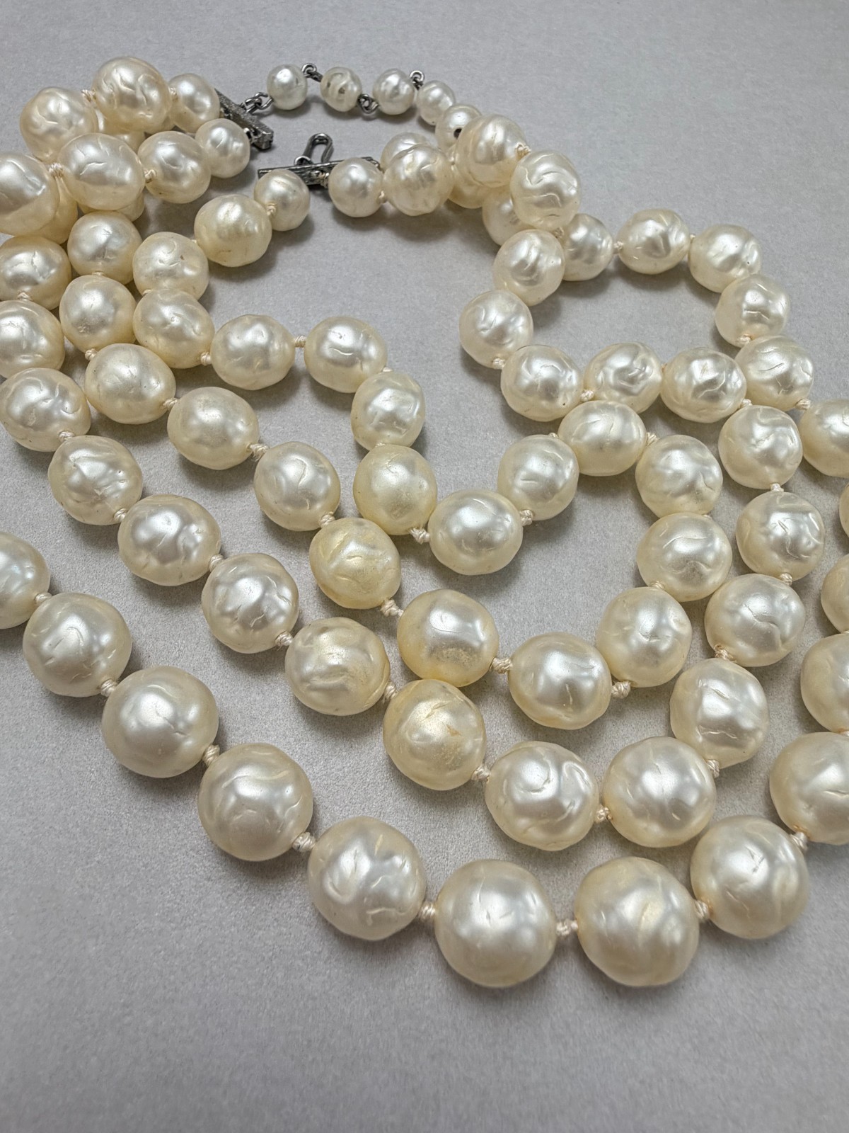 Vintage 3 Strand Baroque Faux Pearl Necklace Classic Elegant Bridal Style