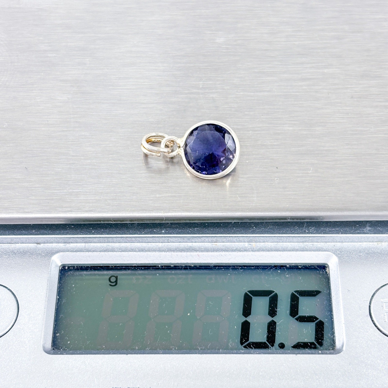 Vintage Sterling Silver 925 Blue Crystal Round Charm Pendant 1.5cm
