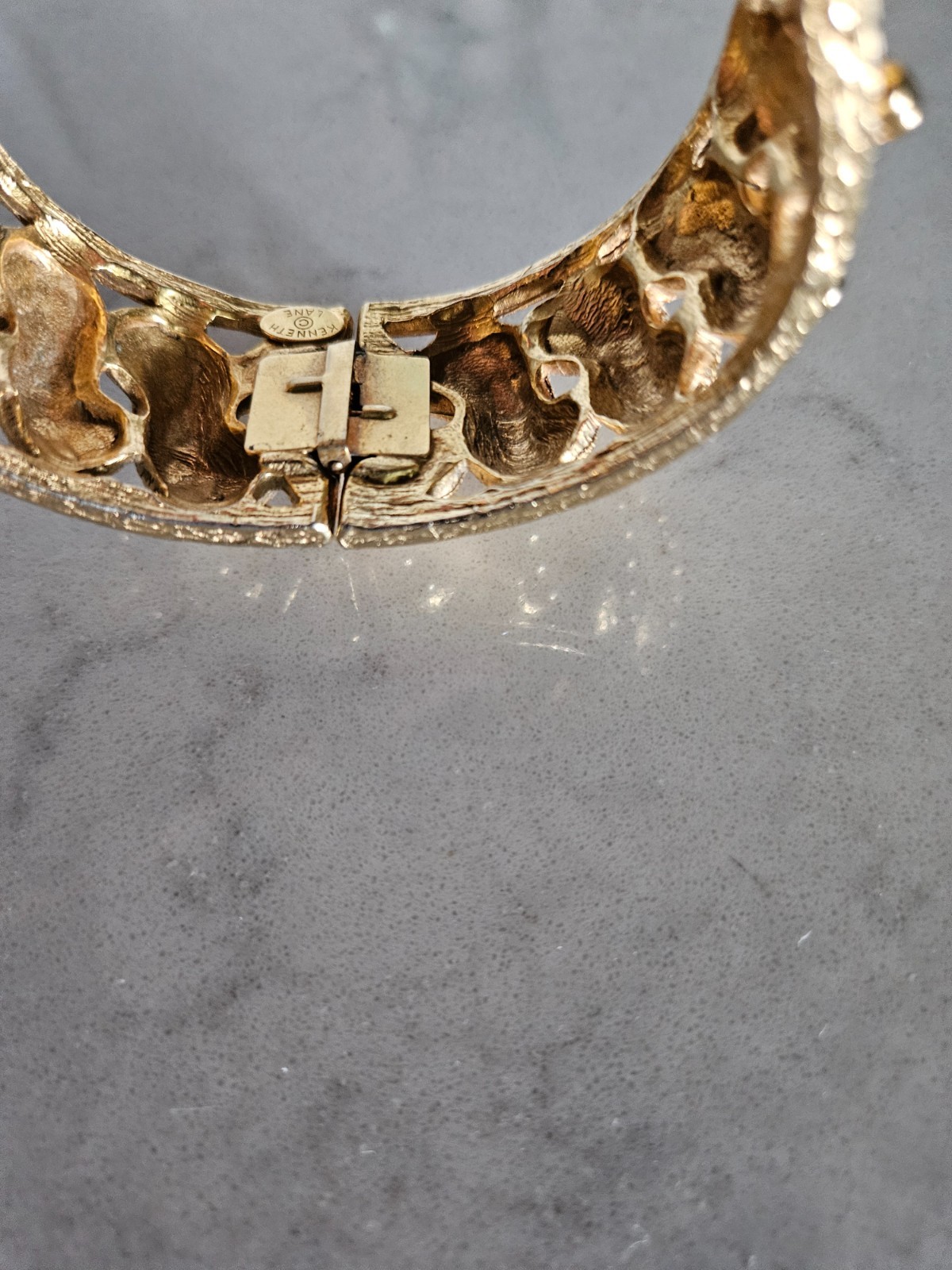 RARE AND VINTAGE KENNETH LANE GOLD BEADED SWIRLS HINGED CUFF BRACELET