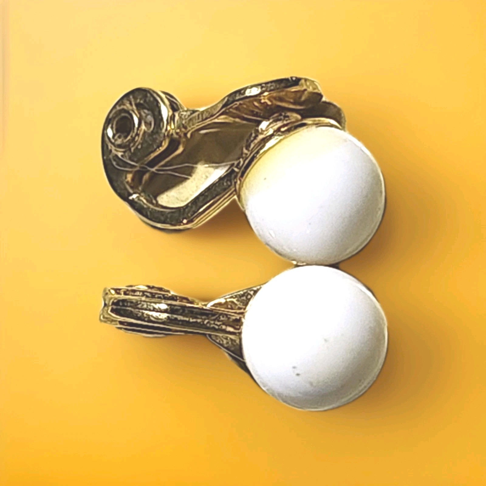 Vintage Monet 1950s Clip On Earrings Gold Tone with White Lucite Balls Beautiful