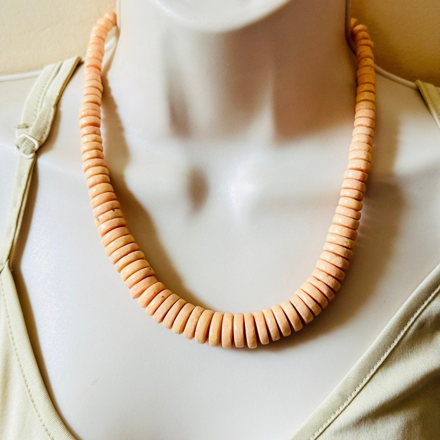 VTG Pink Sponge Coral Beaded Necklace BOHO Genuine Real Graduated Beads 60g 19″